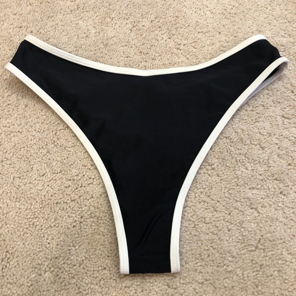 Women's Bikini Bottom High Cut Mid Waist Cheeky Bathing Suit Bottoms Black Small
